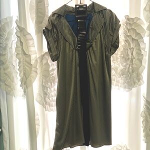 Modcloth Belted Striped Short Sleeve Satin Dress